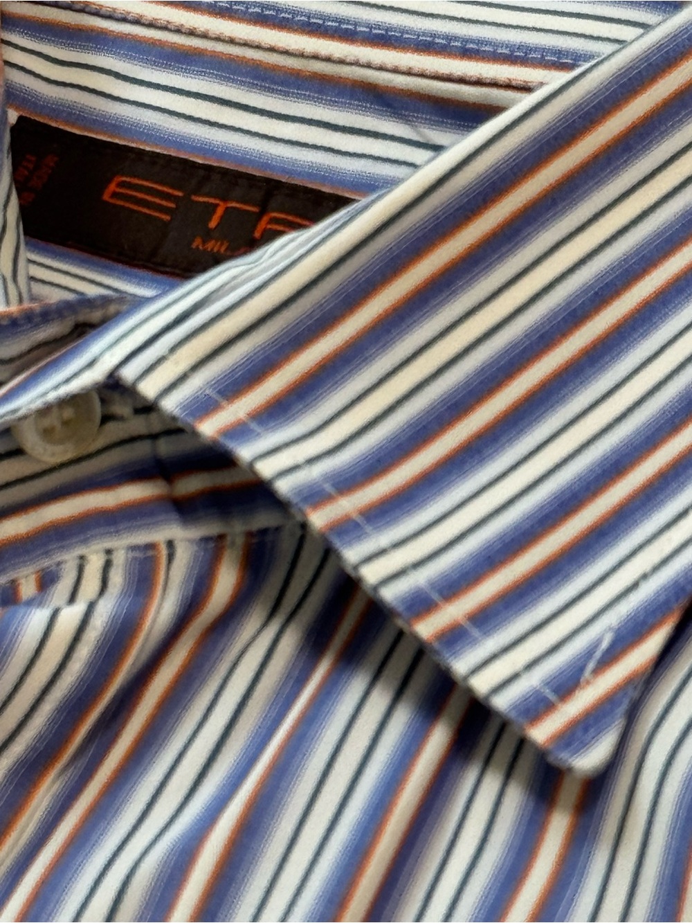 Etro Blue, White & Orange Striped Men's Dress Shirt